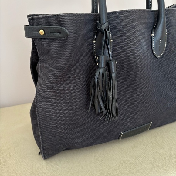 Ralph Lauren Black Leather Handle Tassel Charm Large Canvas Tote Bag - Picture 3 of 9